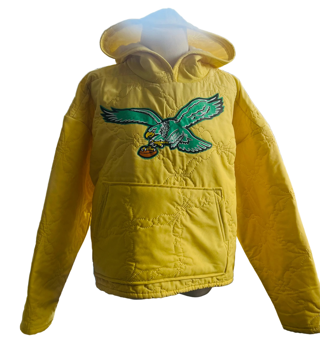Oversized Upcycled Yellow Quilted Football Team Hoodie