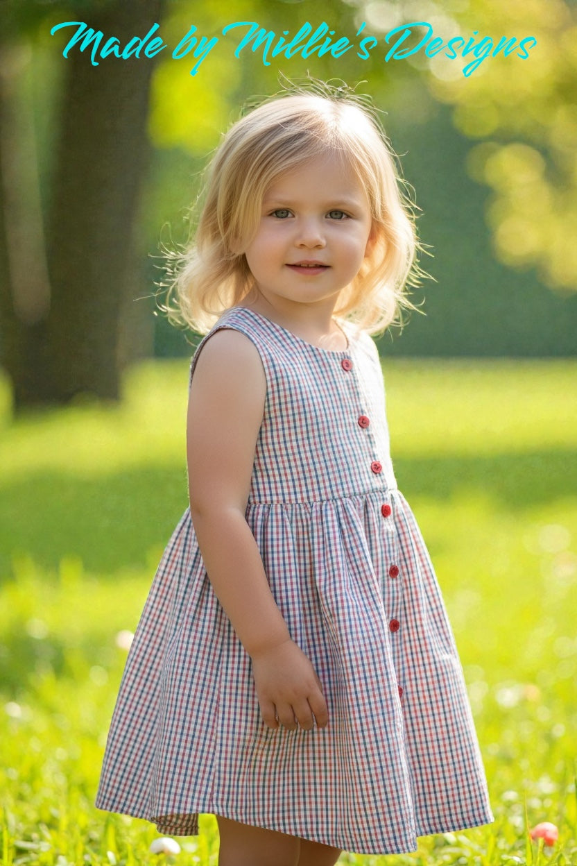 Men Dress Shirt to Little Girl Dress - Plaid Red, White, & Blue Dress - Great for 4th Of July Size 7 Slim