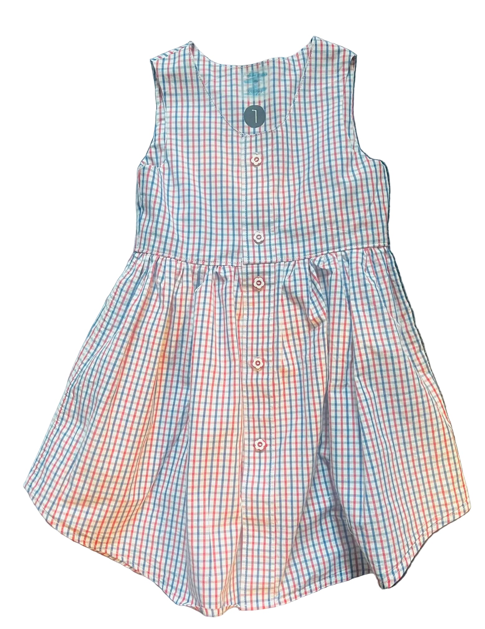 Men Dress Shirt to Little Girl Dress - Plaid Red, White, & Blue Dress - Great for 4th Of July Size 7 Slim