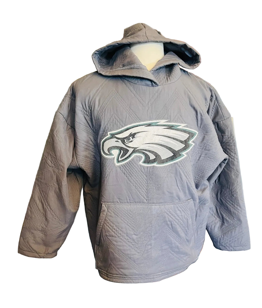 Oversized Upcycled Gray Quilted Football Team Hoodie Unisex