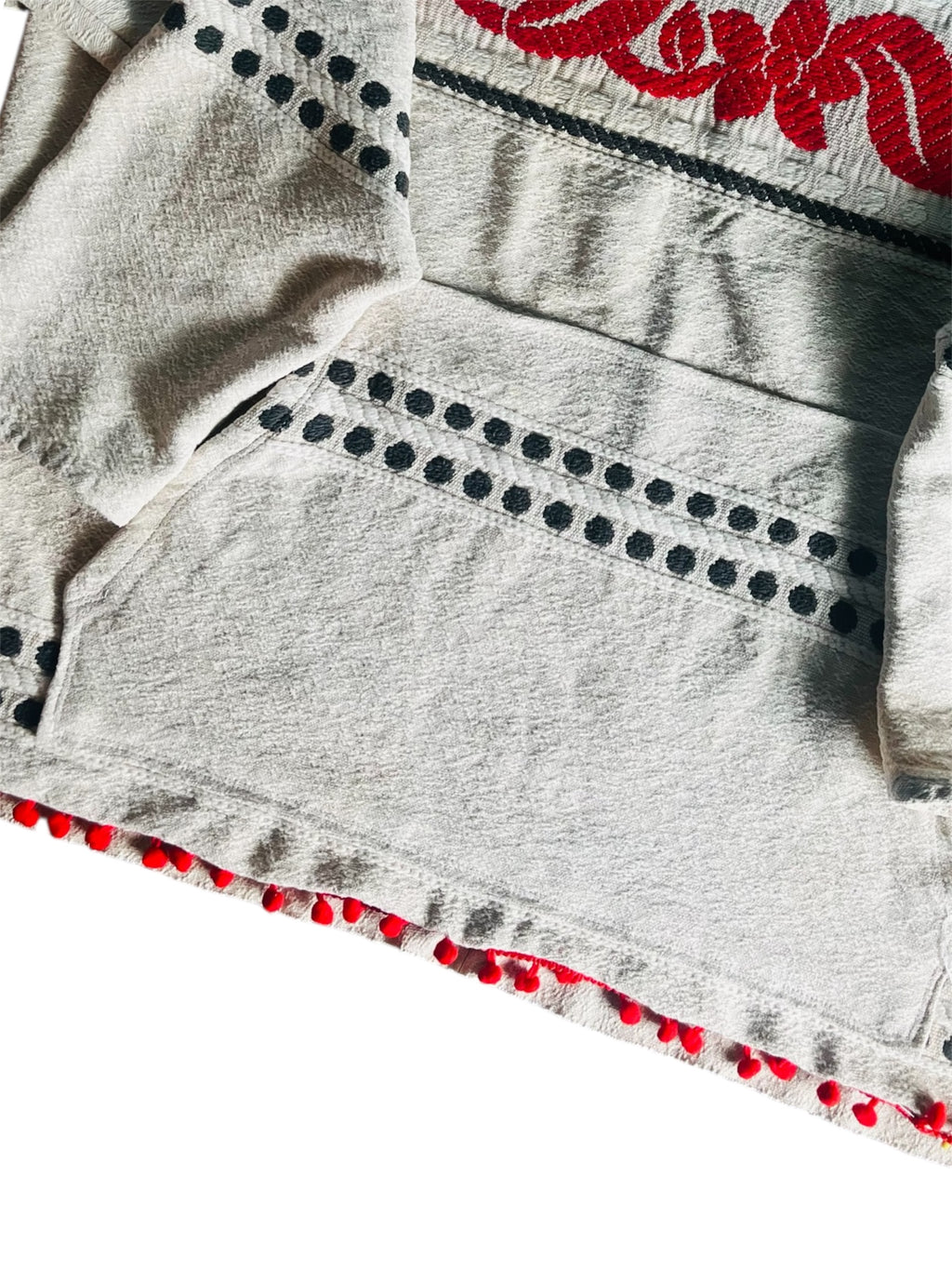 Oversized Upcycled Red Pom Pom Hoodie