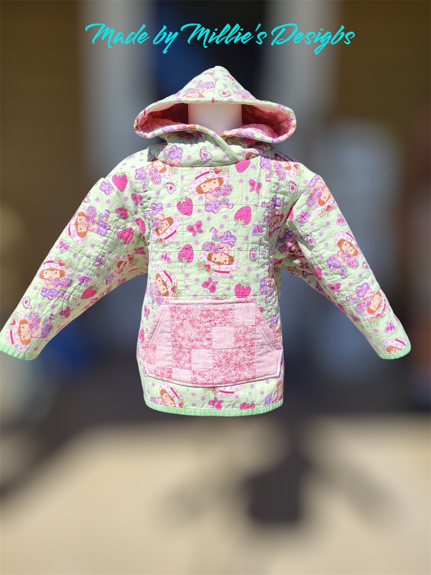 Oversized Kids Upcycled Strawberry Shortcake Hoodie