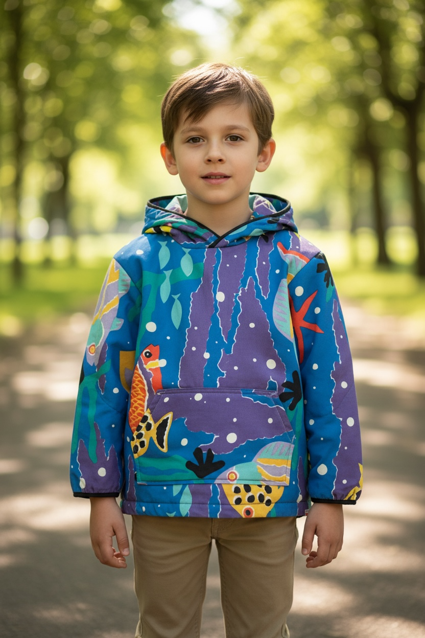 Oversized Kids Upcycled Fish Hoodie