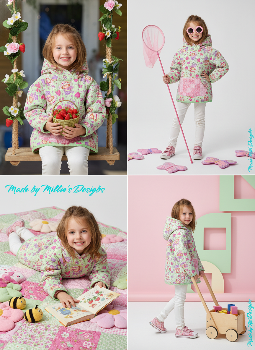 Oversized Kids Upcycled Strawberry Shortcake Hoodie