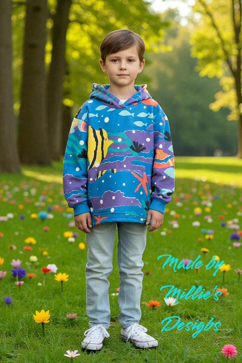 Oversized Kids Upcycled Fish Hoodie